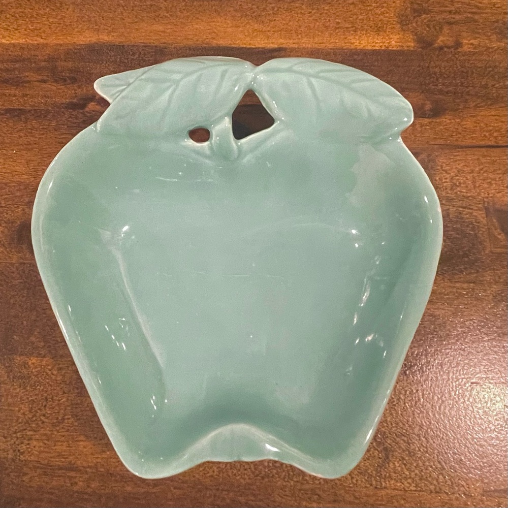 Vintage Aqua Blue Ceramic Apple Shaped Dish #734 Hoenig of California 6”